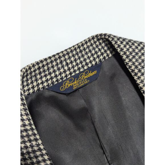 Vintage Brooks Brothers Camel Hair Suit Jacket Blazer Houndstooth Black 90s VTG - Picture 3 of 6